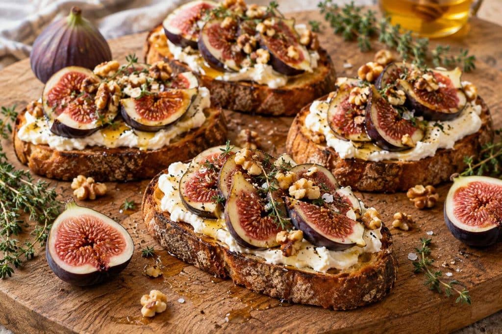 Tartines figues, miel et fromage frais : recette gourmande